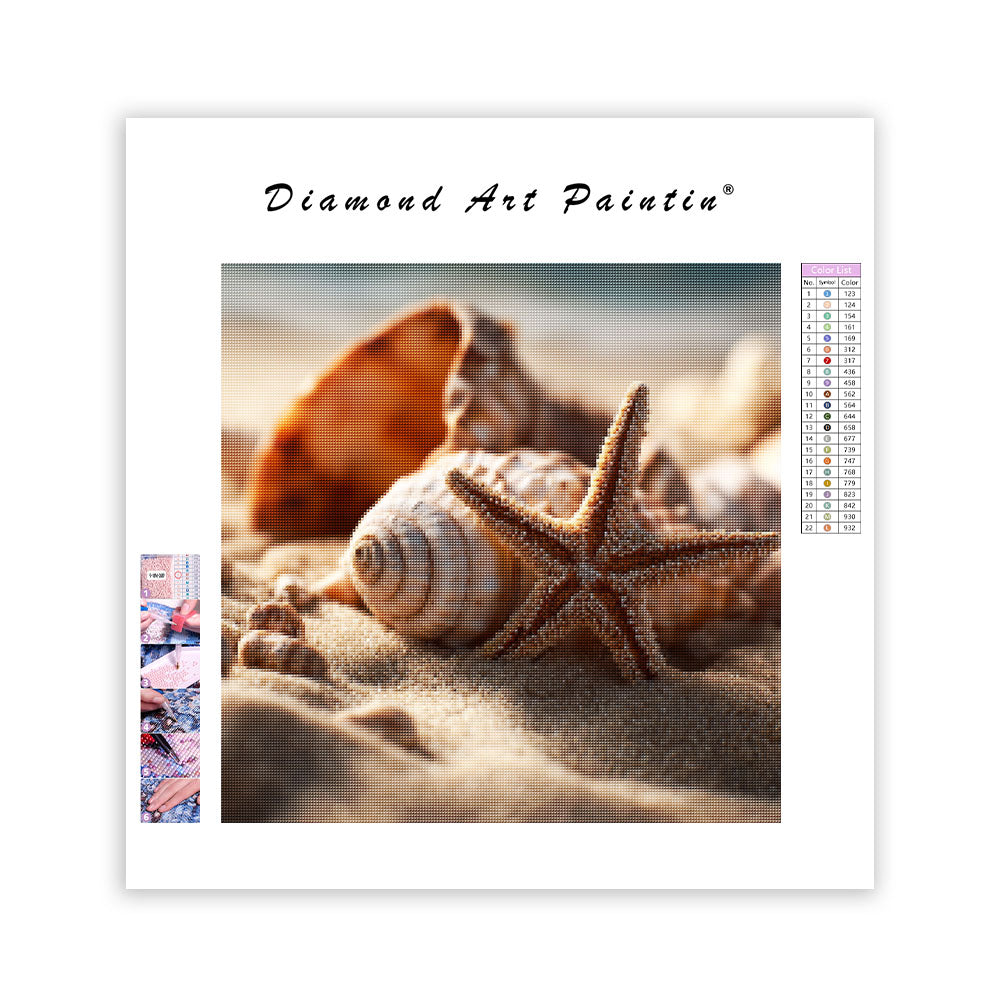 Snäckor och Sjöstjärnor på Stranden - Diamantmålning