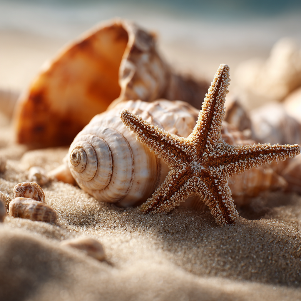 Snäckor och Sjöstjärnor på Stranden - Diamantmålning