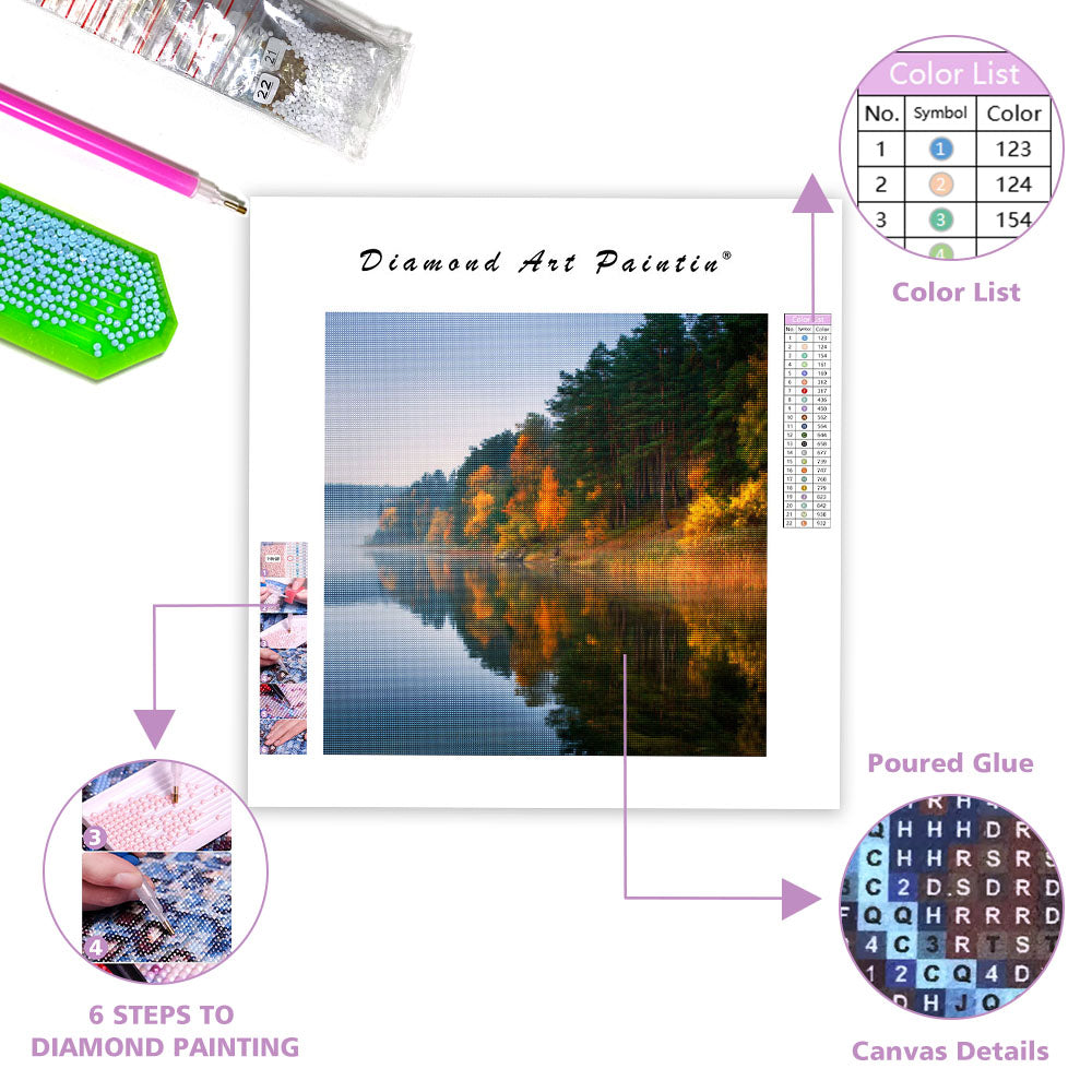 Fridfull Höstsjö - Diamantmålning