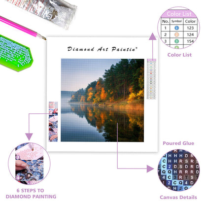 Fridfull Höstsjö - Diamantmålning