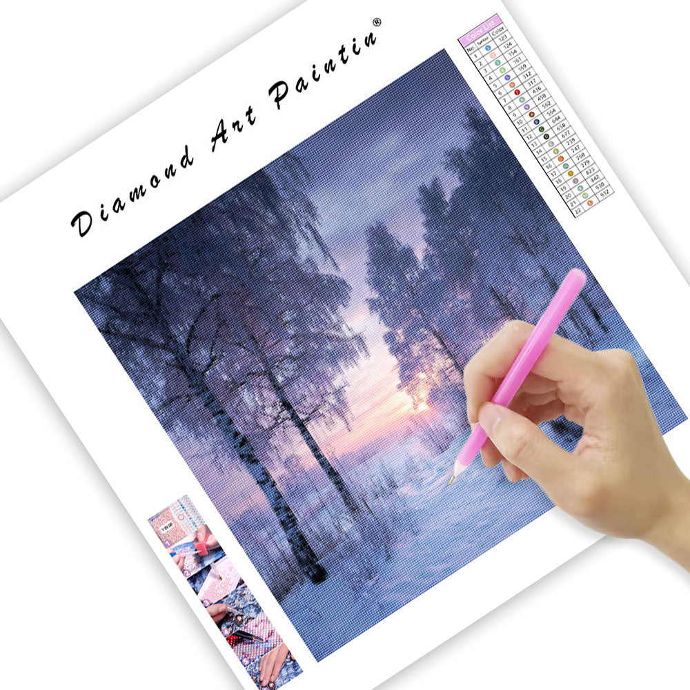 Fridfull Vinter Snöscen - Diamantmålning