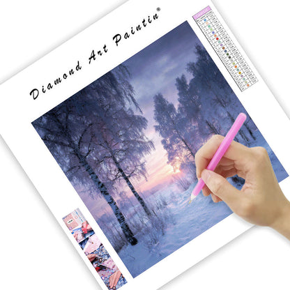 Fridfull Vinter Snöscen - Diamantmålning