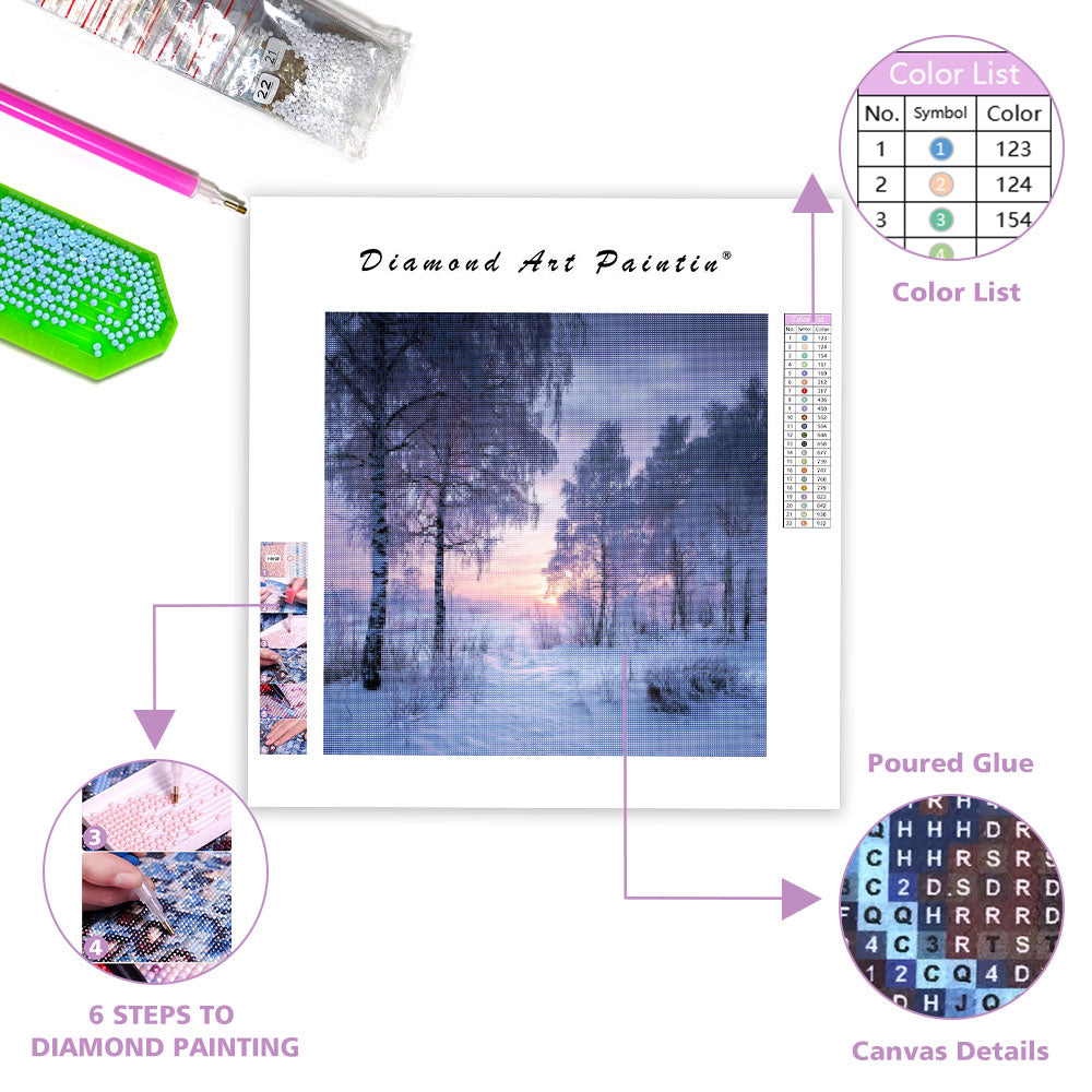 Fridfull Vinter Snöscen - Diamantmålning