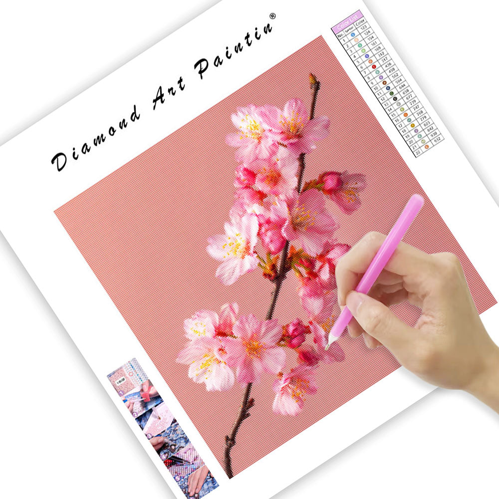Enstaka Rosa Körsbärsblomma - Diamantmålning