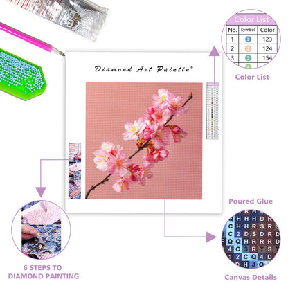 Enstaka Rosa Körsbärsblomma - Diamantmålning