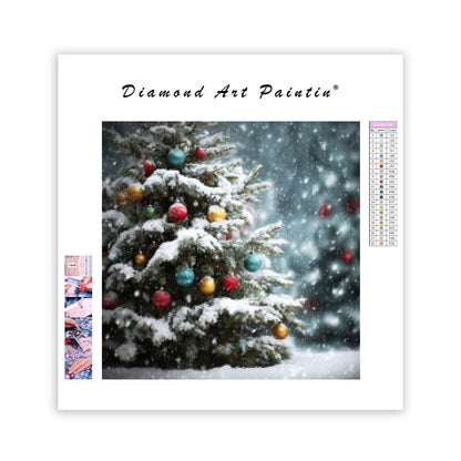 Snötäckt Julgran - Diamantmålning