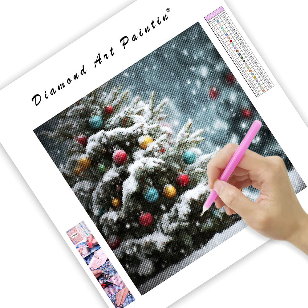Snötäckt Julgran - Diamantmålning