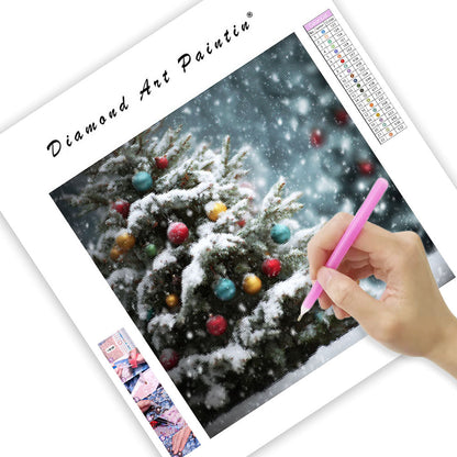 Snötäckt Julgran - Diamantmålning