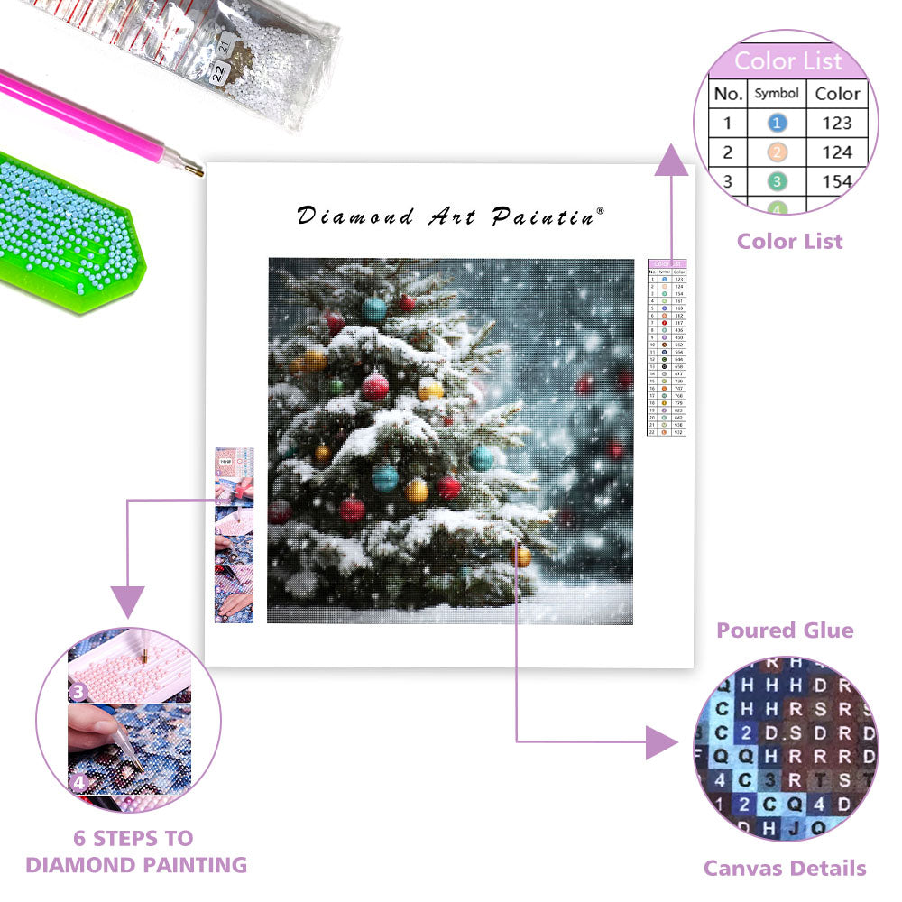 Snötäckt Julgran - Diamantmålning