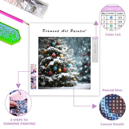 Snötäckt Julgran - Diamantmålning