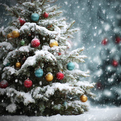 Snötäckt Julgran - Diamantmålning