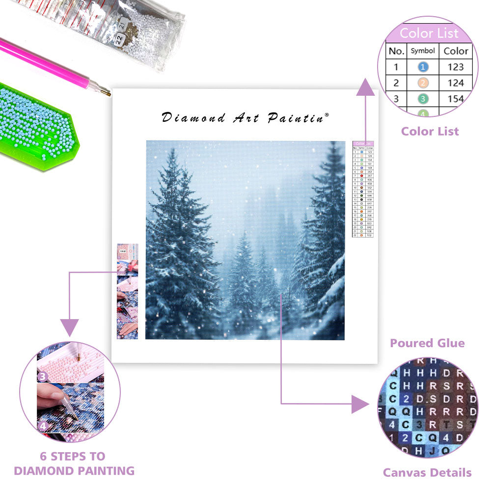 Snötäckta Tallar på Vintern - Diamantmålning