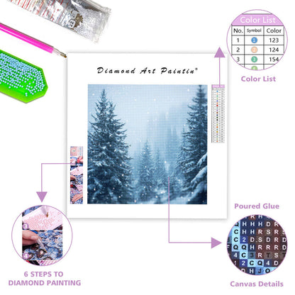 Snötäckta Tallar på Vintern - Diamantmålning