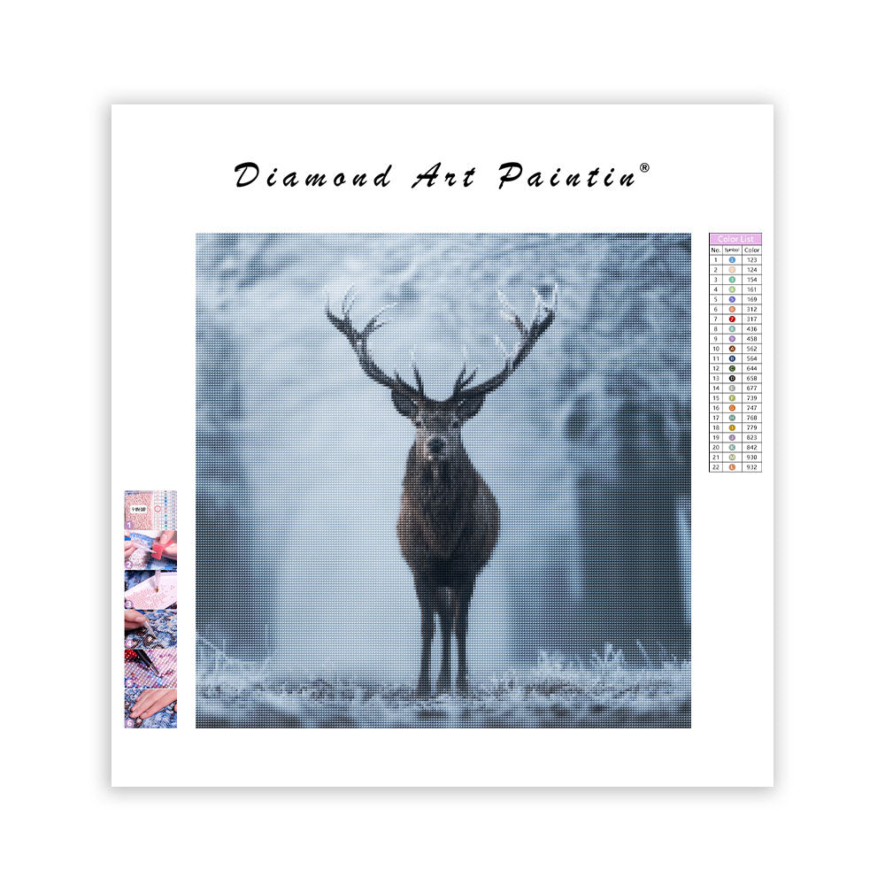 Hjort i Frostig Skog - Diamantmålning
