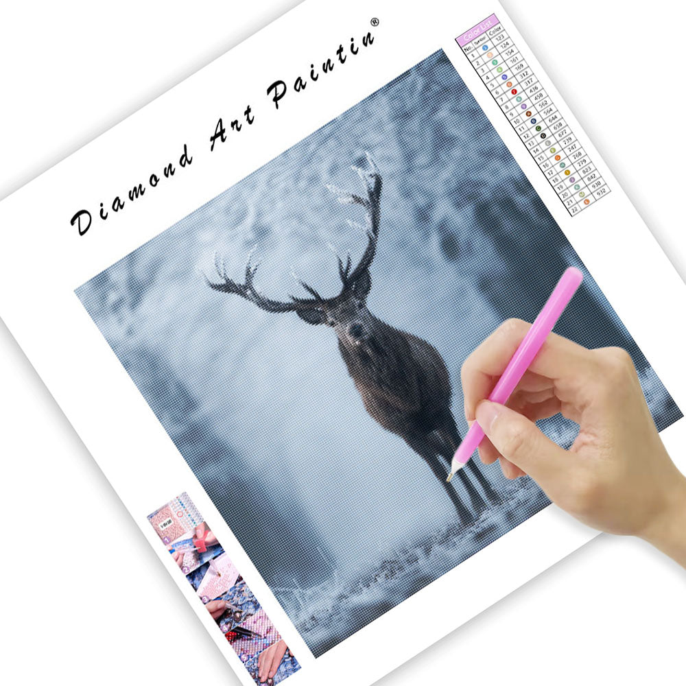 Hjort i Frostig Skog - Diamantmålning