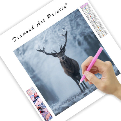 Hjort i Frostig Skog - Diamantmålning
