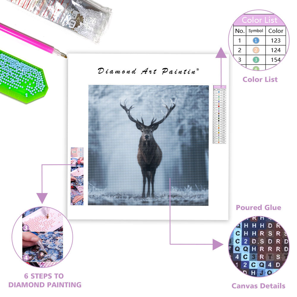 Hjort i Frostig Skog - Diamantmålning