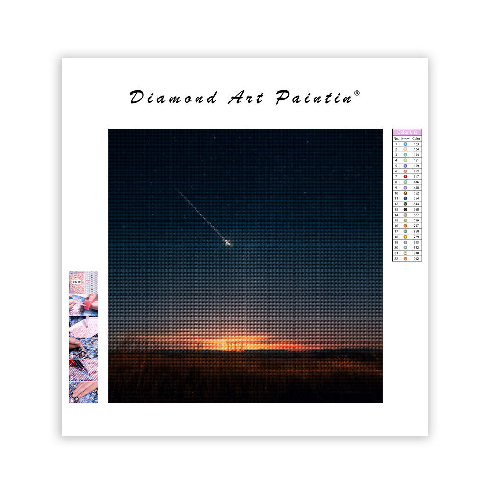 Stjärnor och Meteor på Nattens Himmel - Diamantmålning