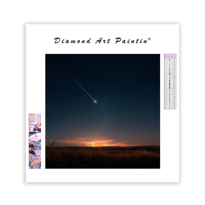 Stjärnor och Meteor på Nattens Himmel - Diamantmålning