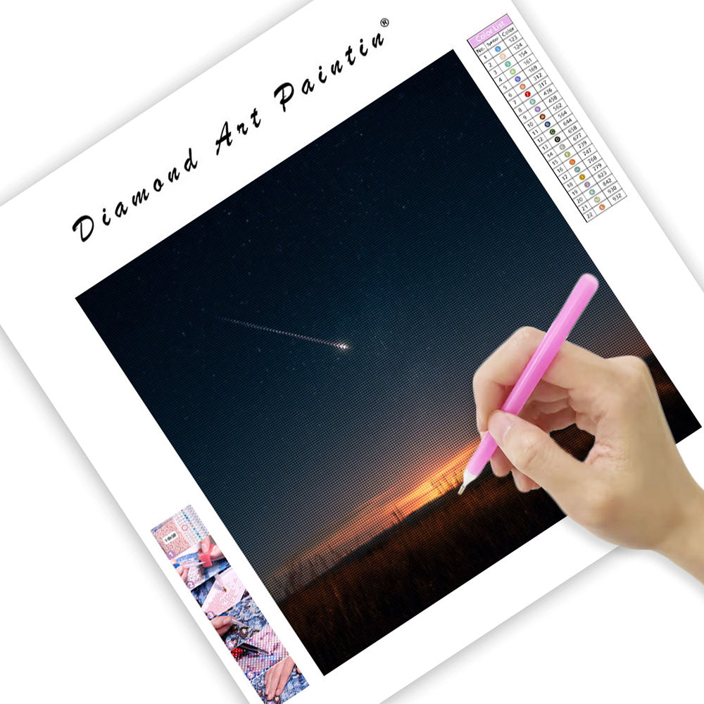Stjärnor och Meteor på Nattens Himmel - Diamantmålning