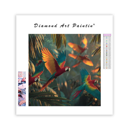 Tropiska Fåglar i Djungeln - Diamantmålning