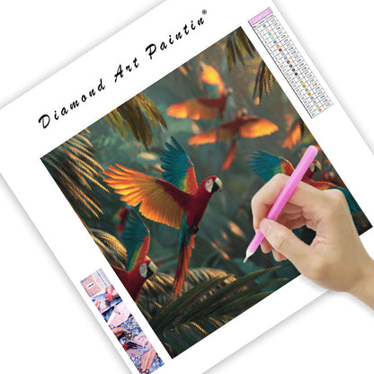 Tropiska Fåglar i Djungeln - Diamantmålning