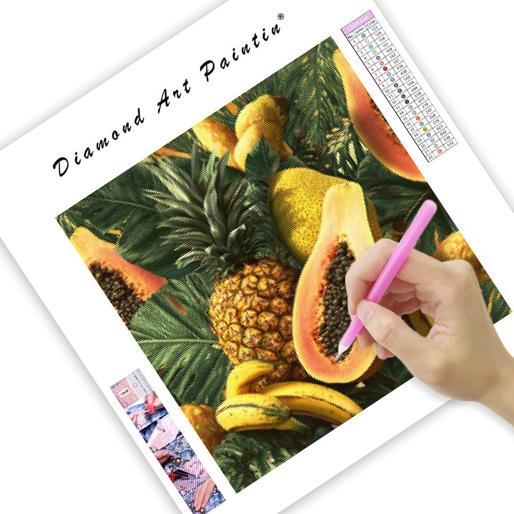 Tropiska Frukter och Gröna Löv - Diamantmålning