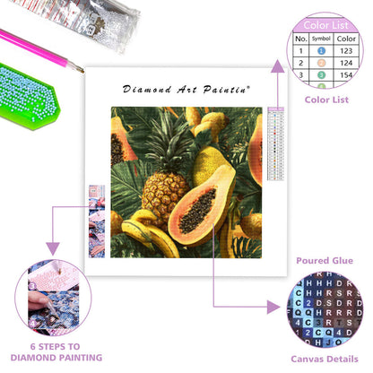 Tropiska Frukter och Gröna Löv - Diamantmålning