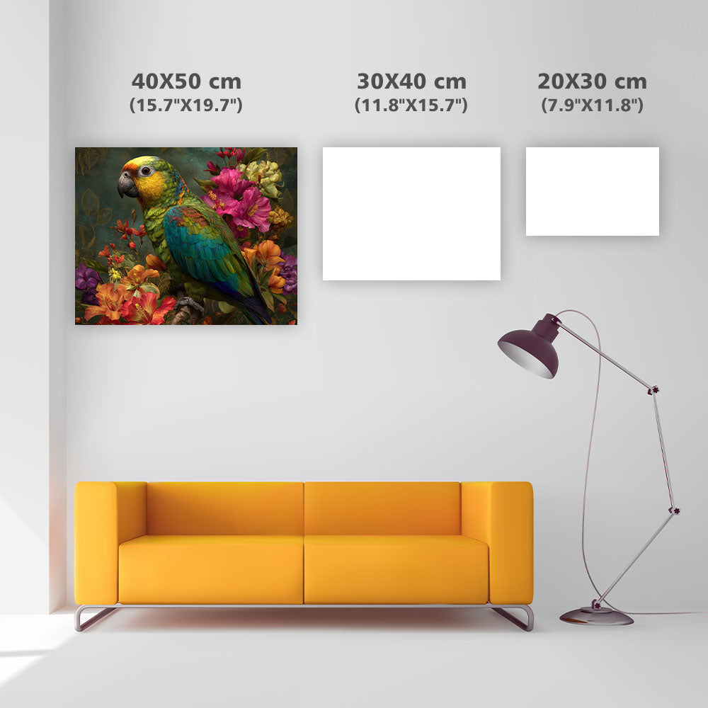 Tropisk Papegoja och Blommor - Diamantmålning