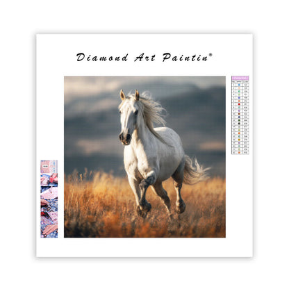 Vit Häst på Prärien - Diamantmålning