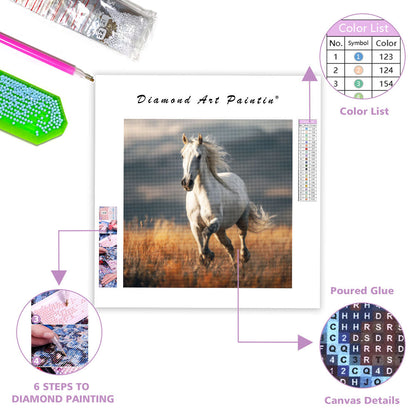 Vit Häst på Prärien - Diamantmålning