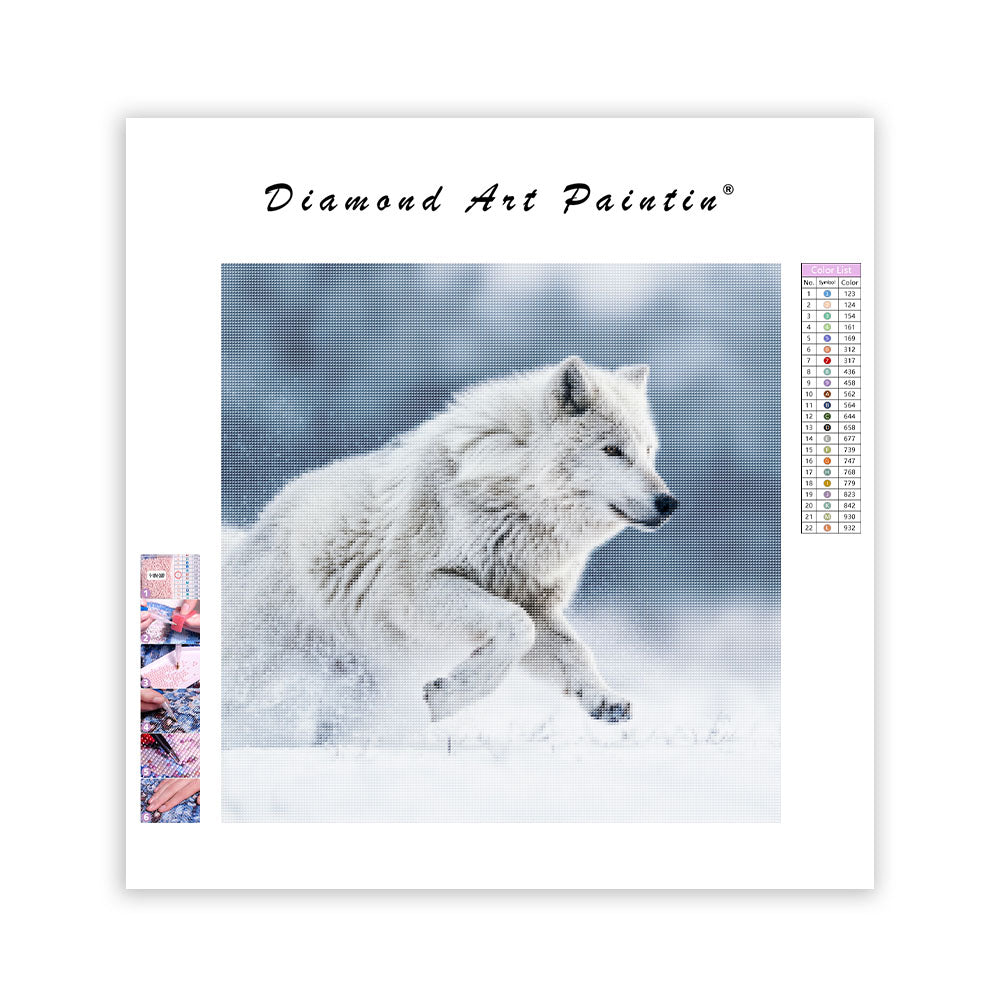 Vit Varg i Snön - Diamantmålning