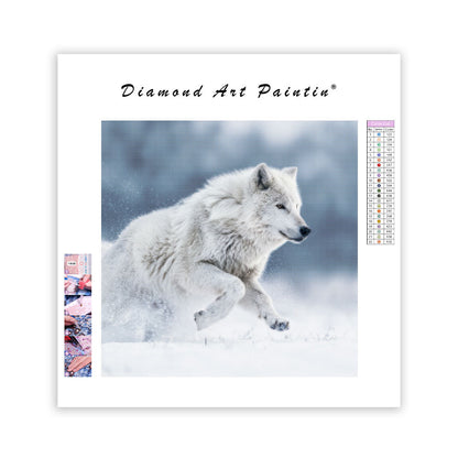 Vit Varg i Snön - Diamantmålning