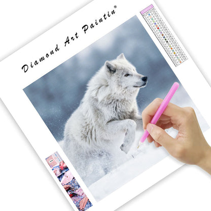 Vit Varg i Snön - Diamantmålning