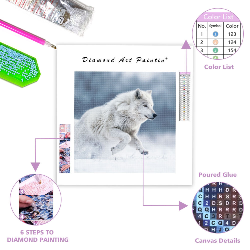 Vit Varg i Snön - Diamantmålning