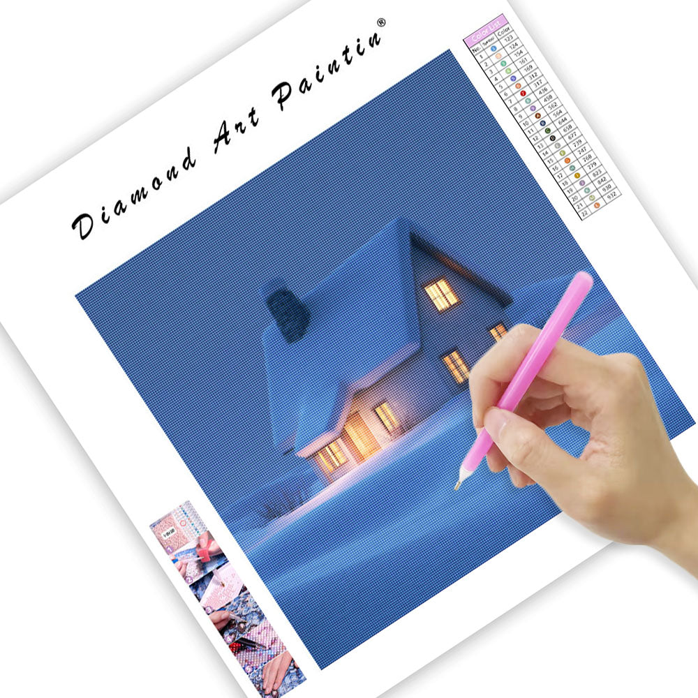 Vinterstuga i Snö - Diamantmålning