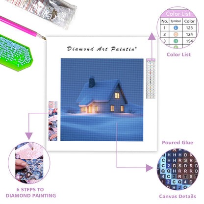 Vinterstuga i Snö - Diamantmålning