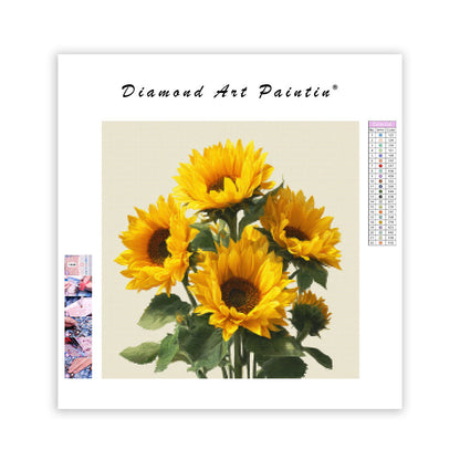 Gul Solrosbukett - Diamantmålning
