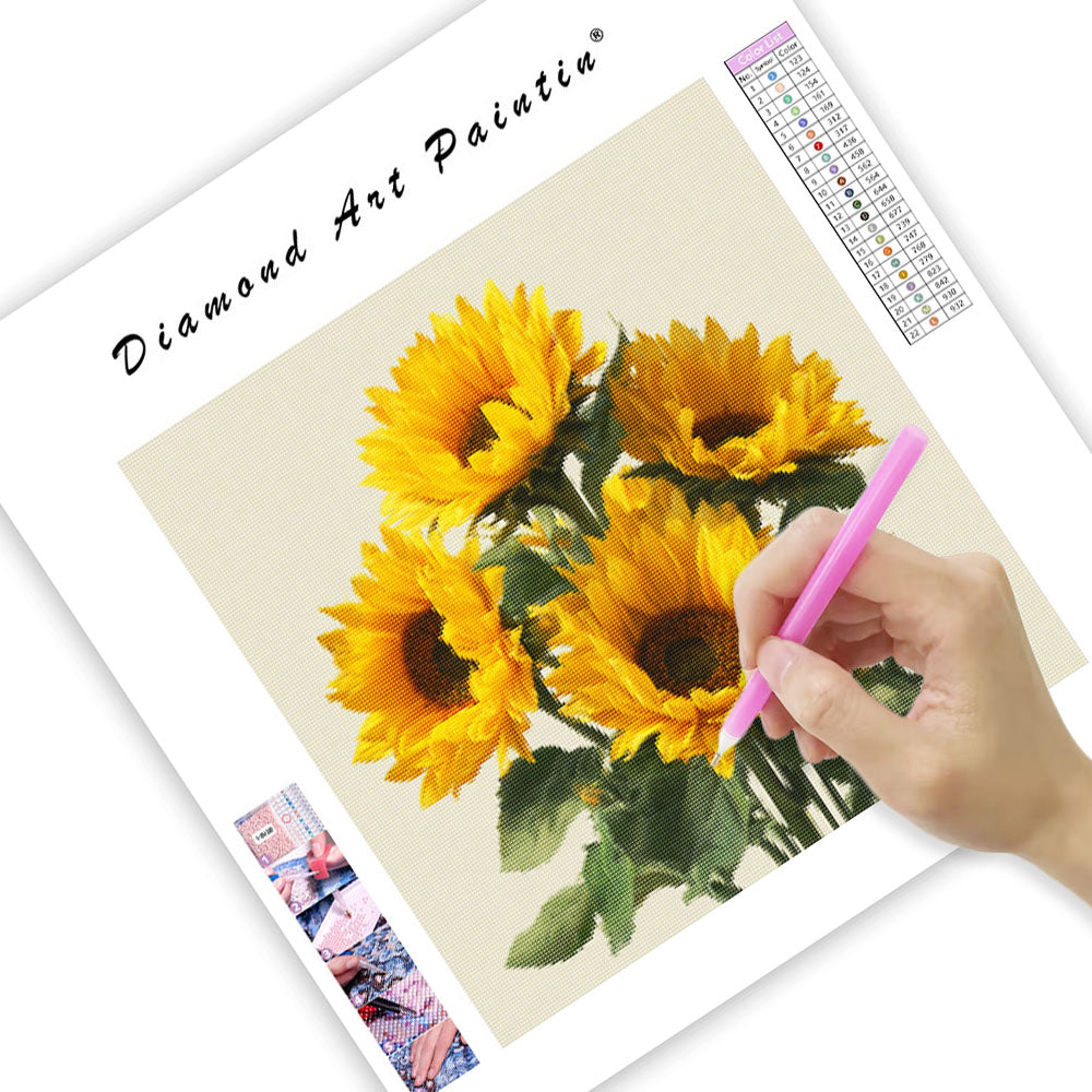 Gul Solrosbukett - Diamantmålning