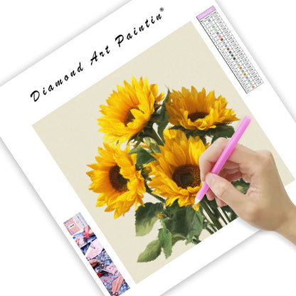 Gul Solrosbukett - Diamantmålning