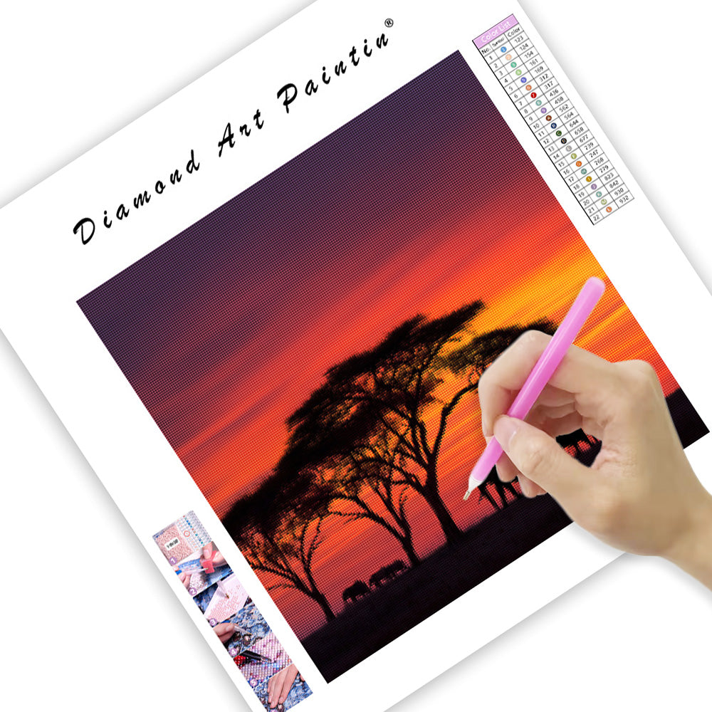 Afrikansk solnedgångssilhuett - Diamantmålning