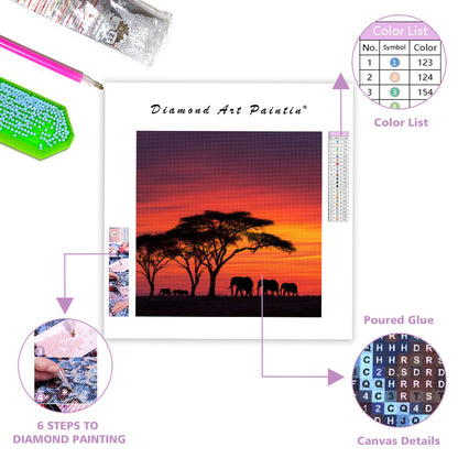 Afrikansk solnedgångssilhuett - Diamantmålning