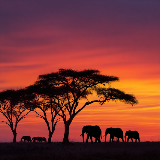 Afrikansk solnedgångssilhuett - Diamantmålning