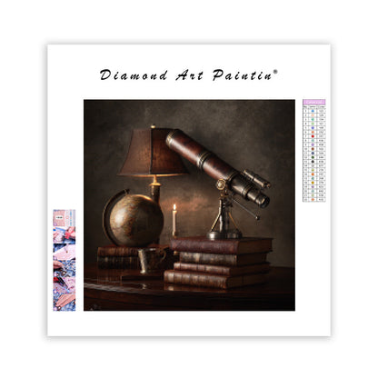 Antik jordglob och teleskop - Diamantmålning