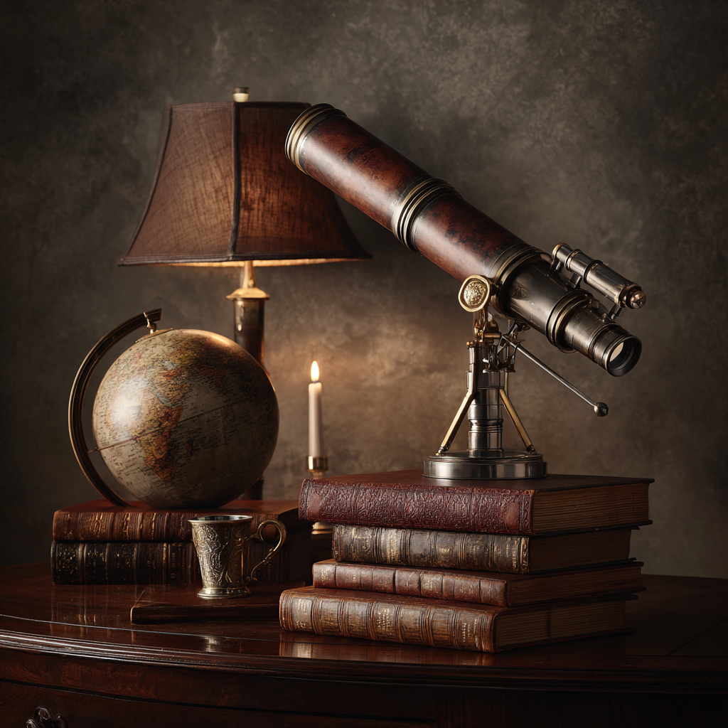 Antik jordglob och teleskop - Diamantmålning