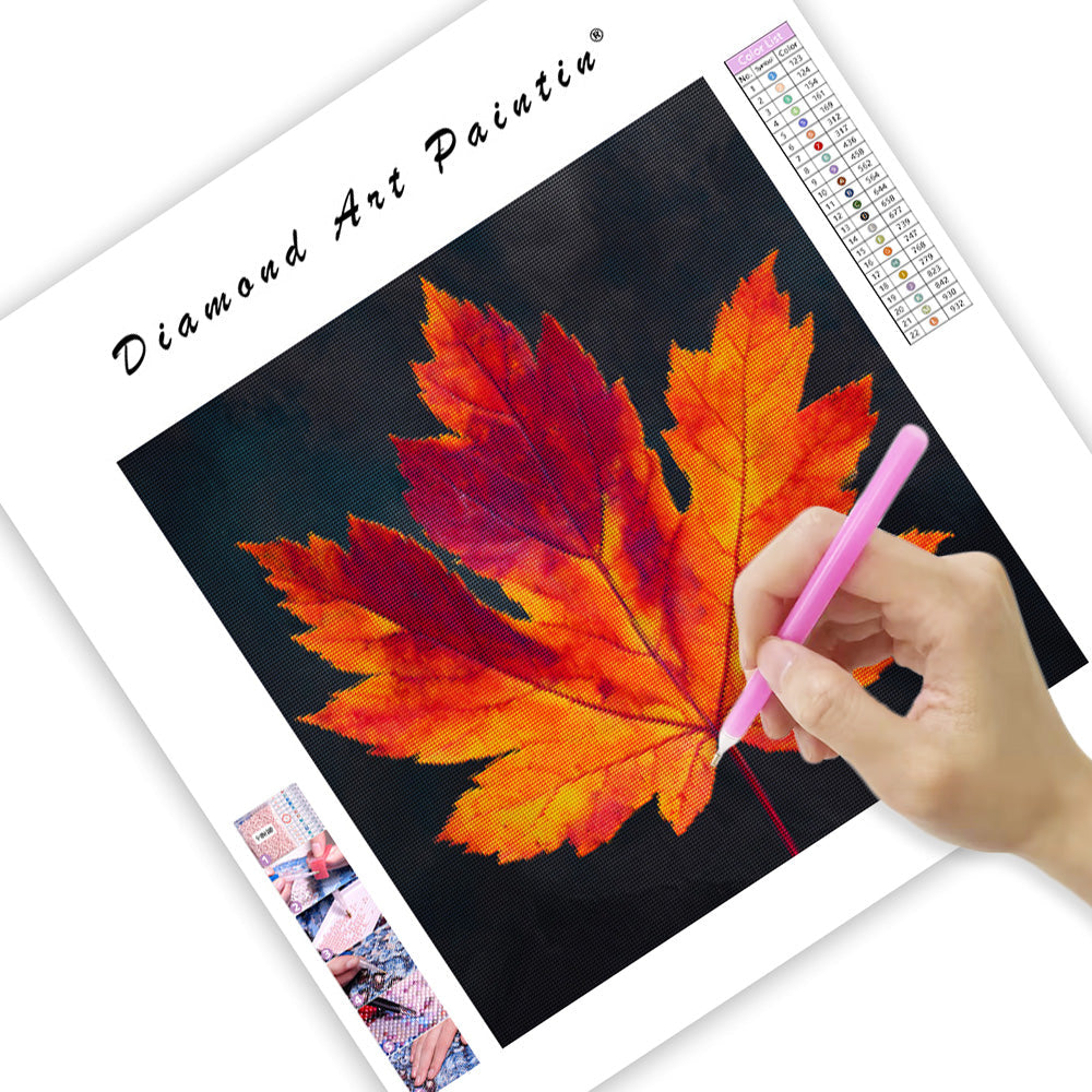 Höst lönnlöv närbild - Diamantmålning