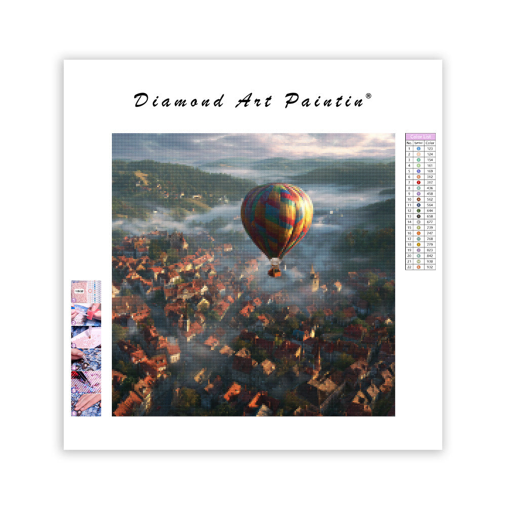 Ballong över europeisk stad - Diamantmålning