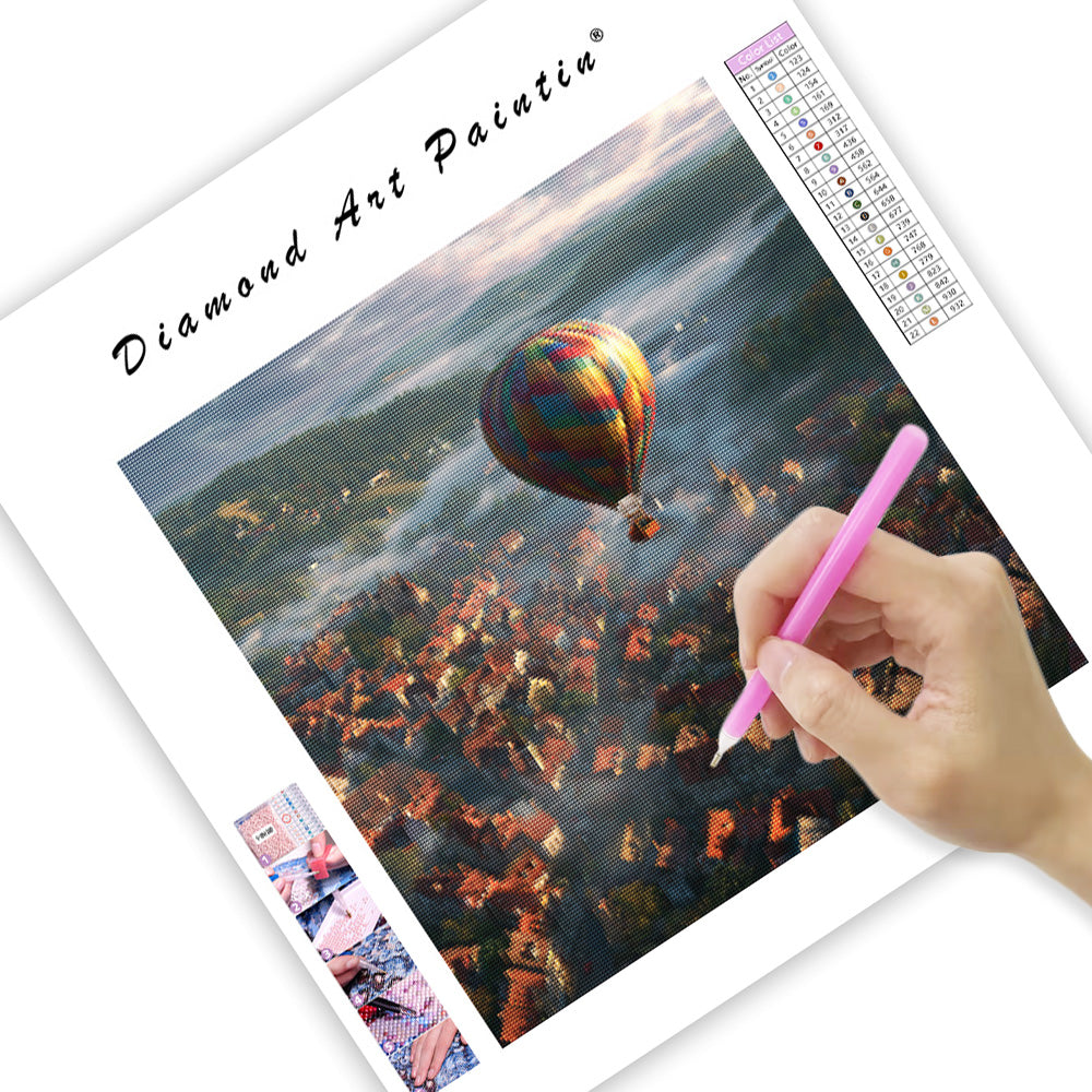 Ballong över europeisk stad - Diamantmålning