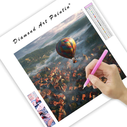 Ballong över europeisk stad - Diamantmålning