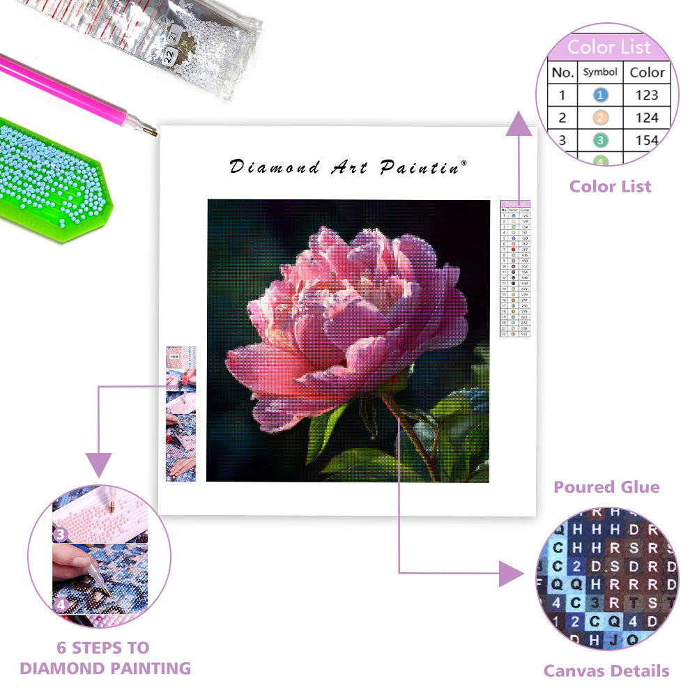 Blommande pion majestät - Diamantmålning